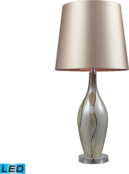 Etna Ceramic Led Table Lamp In Painted Ribbon Finish With Champagne Shade