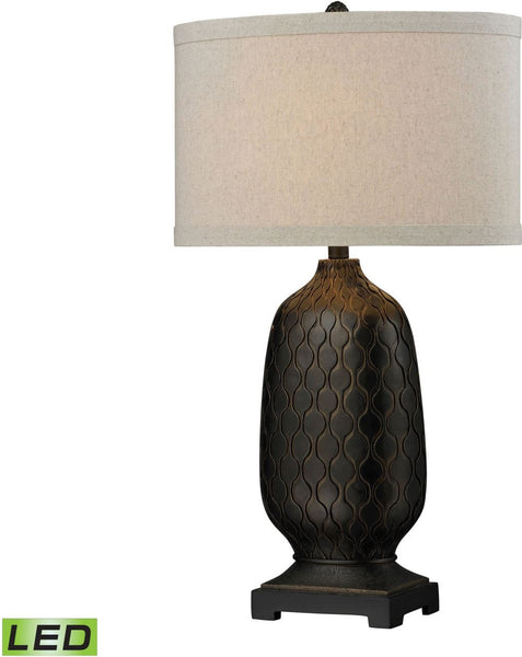 Bronze Oval Led Table Lamp With Hand Carved Accents