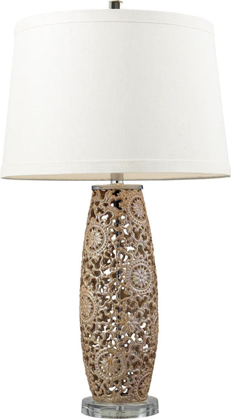 Maria Ceramic Table Lamp In Golden Pearl With Cream Shade