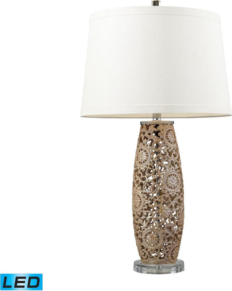 Maria Ceramic Led Table Lamp In Golden Pearl With Cream Shade