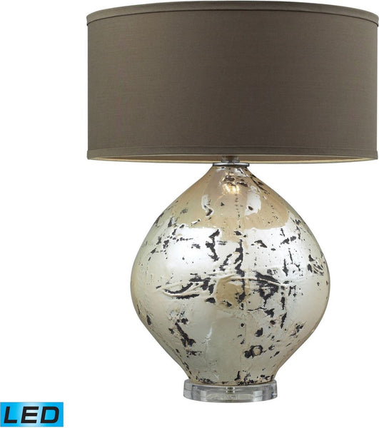 Limerick Ceramic Led Table Lamp In Turrit Gloss Beige With Brown Linen Shade