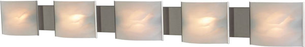 Pannelli 5 Light Vanity In Stainless Steel and Hand-Moulded White Alabaster Glass