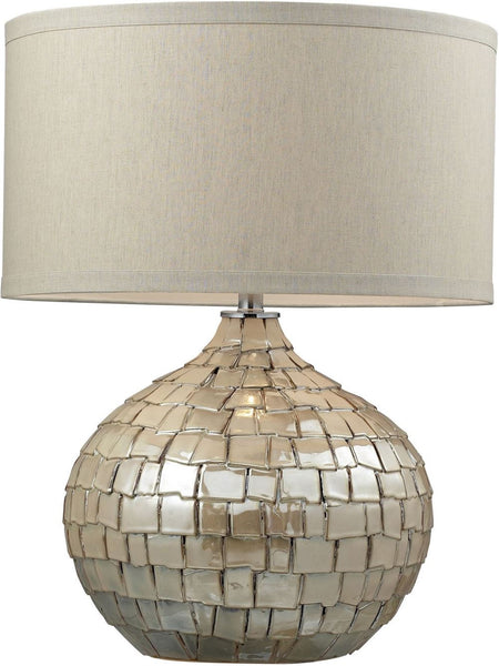 Canaan Ceramic Table Lamp In Cream Pearl With Light Beige Linen Shade