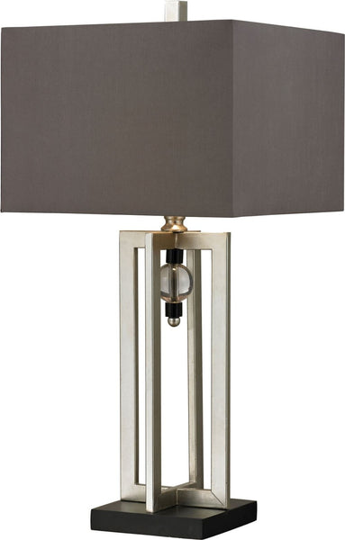 Silver Leaf Table Lamp With Crystal Accents and Grey Shade