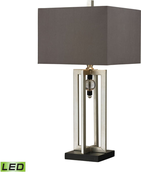 Silver Leaf Led Table Lamp With Crystal Accents and Grey Shade