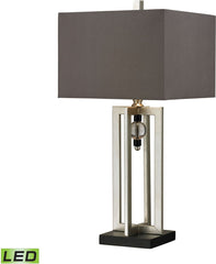 Silver Leaf Led Table Lamp With Crystal Accents and Grey Shade