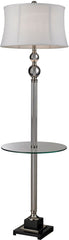 Crystal Floor Lamp With Glass Tray and Pure White Textured Linen Shade