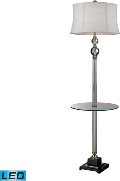 Crystal Led Floor Lamp With Glass Tray and Pure White Textured Linen Shade