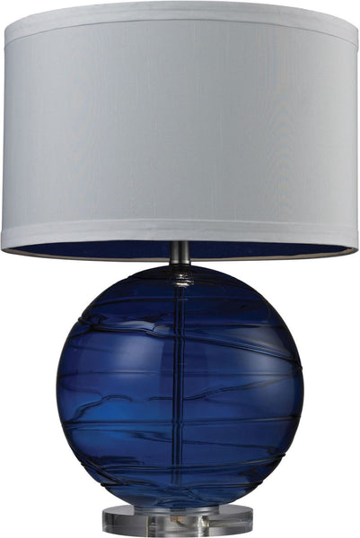 Blown Glass Table Lamp With Swirl Detail In Sapphire Blue