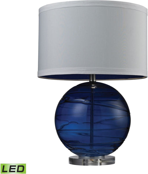 Blown Glass Led Table Lamp With Swirl Detail In Sapphire Blue