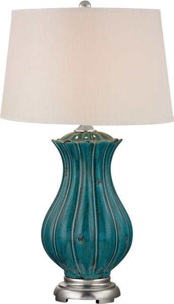 Pewsey Oversized Ceramic Table Lamp In Distressed Dark Teal