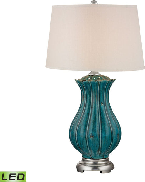 Pewsey Oversized Ceramic Led Table Lamp In Distressed Dark Teal