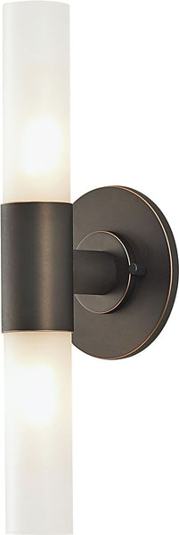 Double Cylinder 2 Light Vanity In Oil Rubbed Bronze and White Opal Glass