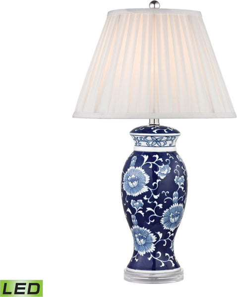 Hand Painted Ceramic Led Table Lamp In Blue and White With Acrylic Base