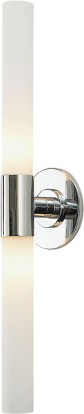 Long Cylinder 2 Light Vanity In Chrome and White Opal Glass