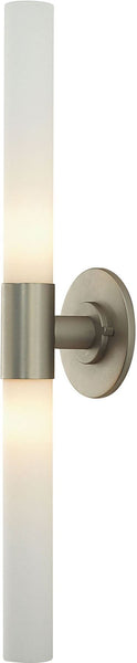 Long Cylinder 2 Light Vanity In Matte Satin Nickel and White Opal Glass