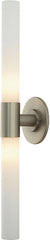Long Cylinder 2 Light Vanity In Matte Satin Nickel and White Opal Glass