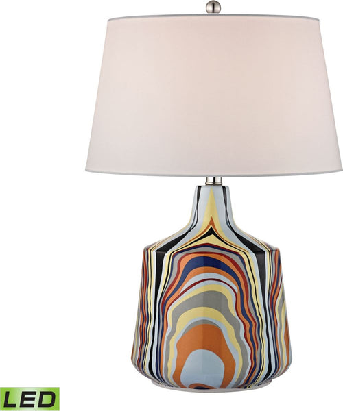 Technicolor Stripes Led Table Lamp With White Shade