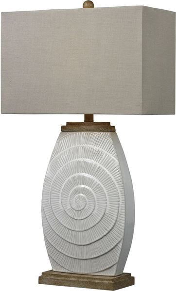 Glazed Ceramic Table Lamp With Natural Wood Tone Accents