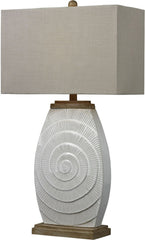 Glazed Ceramic Table Lamp With Natural Wood Tone Accents