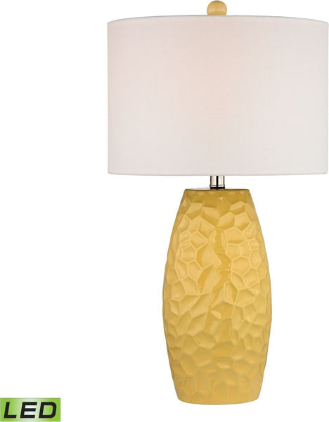 Sunshine Yellow Ceramic Led Table Lamp With White Linen Shade