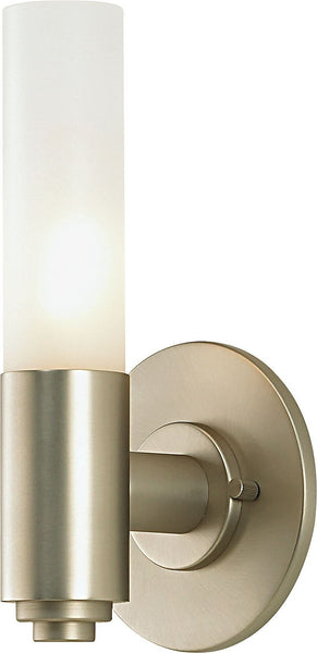 Single Cylinder 1 Light Vanity In Matte Satin Nickel and White Opal Glass