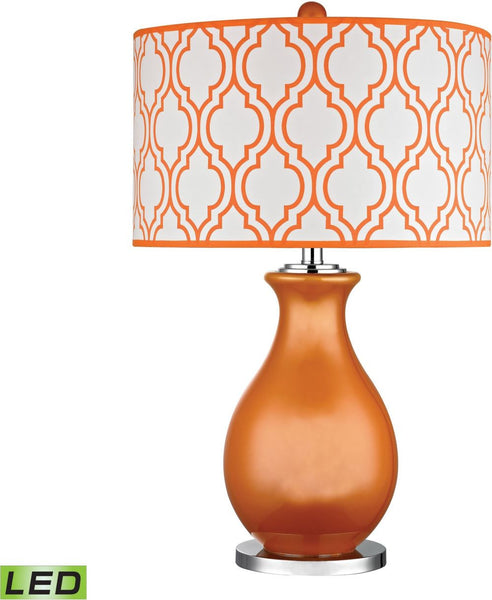 Thatcham Led Table Lamp In Tangerine Orange and Polished Nickel