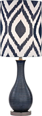 Navy Blue Textured Ceramic Accent Lamp With Printed Shade