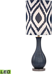 Navy Blue Textured Ceramic Led Accent Lamp With Printed Shade