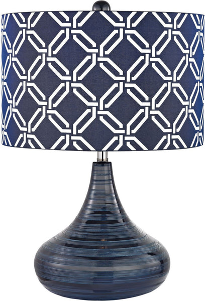 Peebles Ceramic Table Lamp In Navy Blue With Printed Shade