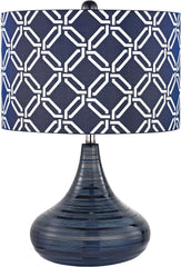 Peebles Ceramic Table Lamp In Navy Blue With Printed Shade