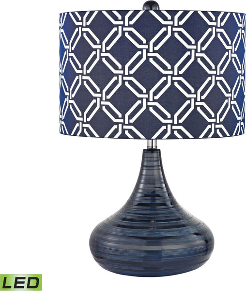 Peebles Ceramic Led Table Lamp In Navy Blue With Printed Shade