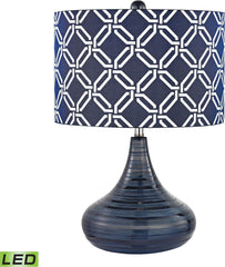 Peebles Ceramic Led Table Lamp In Navy Blue With Printed Shade