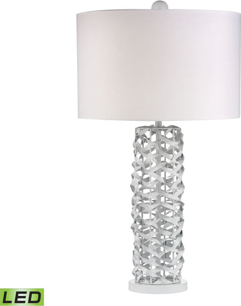 Elgin Metal Ribbon Led Table Lamp In Gloss White