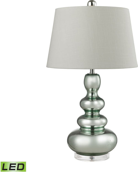 Stacked Gourd Led Table Lamp In Silvery Mercury With Light Green Accents
