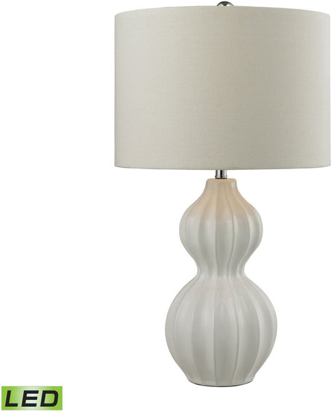 Ribbed Gourd Led Table Lamp In Gloss White Ceramic
