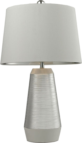 Etched Ceramic Table Lamp In Silver and White