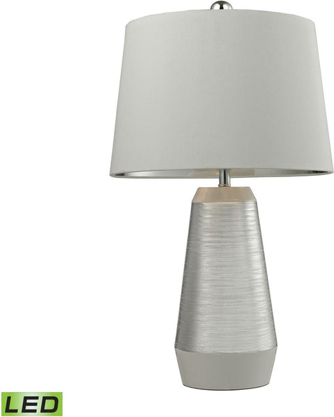Etched Ceramic Led Table Lamp In Silver and White