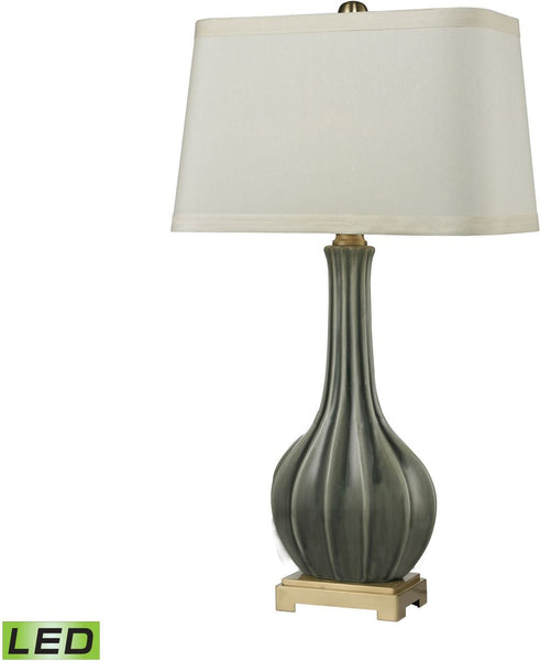 Fluted Ceramic Led Table Lamp In Grey Glaze