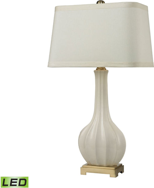 Fluted Ceramic Led Table Lamp In White Glaze