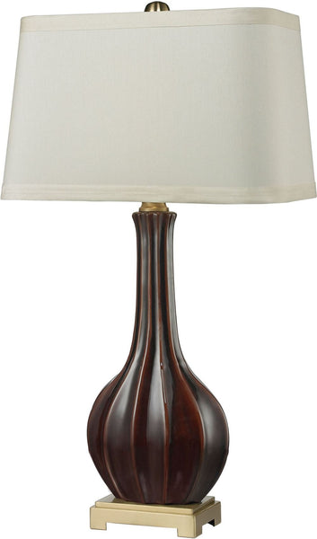 Fluted Ceramic Table Lamp In Red Glaze