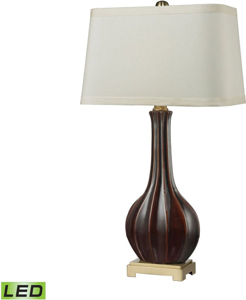 Fluted Ceramic Led Table Lamp In Red Glaze