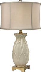 Ceramic Leaf Table Lamp In Cream Crackle and Antique Brass