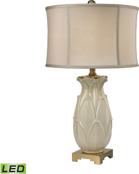 Ceramic Leaf Led Table Lamp In Cream Crackle and Antique Brass