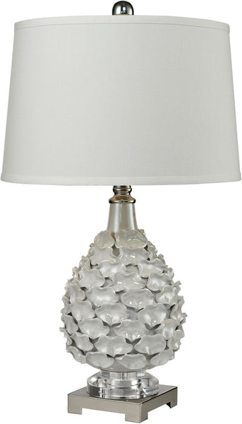 Hand Formed Ceramic Table Lamp In White Pearlescent Glaze