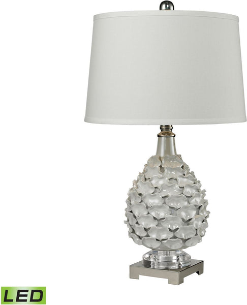 Hand Formed Ceramic Led Table Lamp In White Pearlescent Glaze