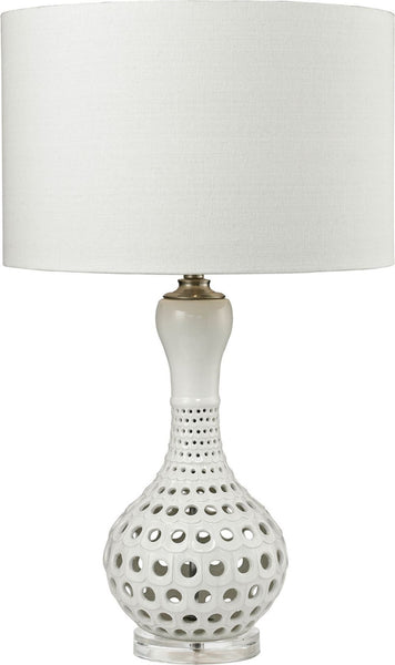 Open Work Table Lamp In Gloss White Ceramic