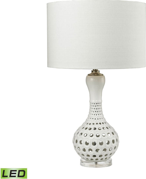 Open Work Led Table Lamp In Gloss White Ceramic