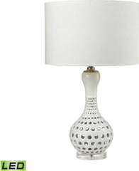 Open Work Led Table Lamp In Gloss White Ceramic
