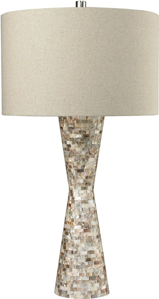 Mother Of Pearl Waisted Table Lamp With Sand Linen Shade
